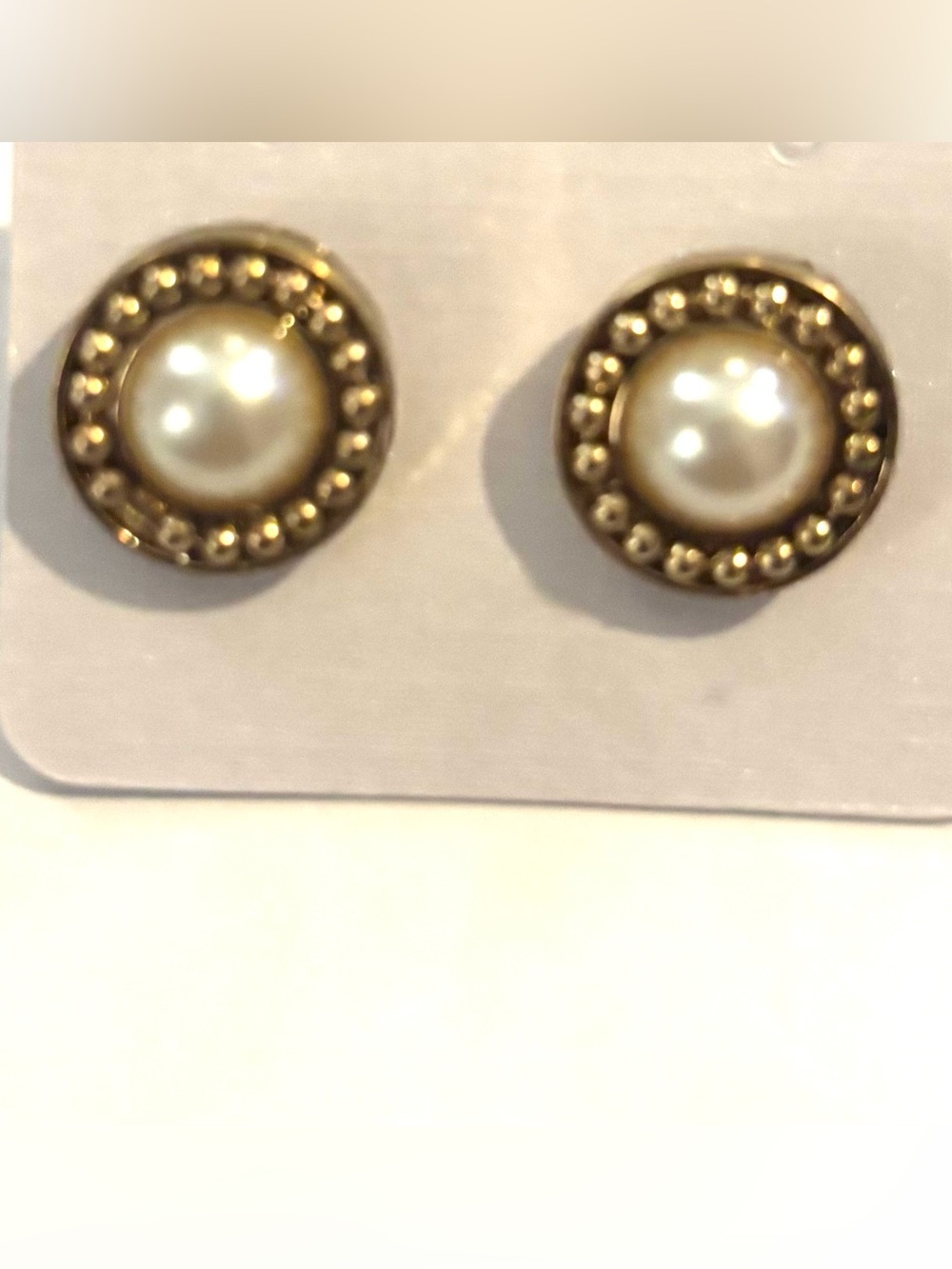 Fashion Jewelry Gold-Trim Ivory Pearl Stud Earrings